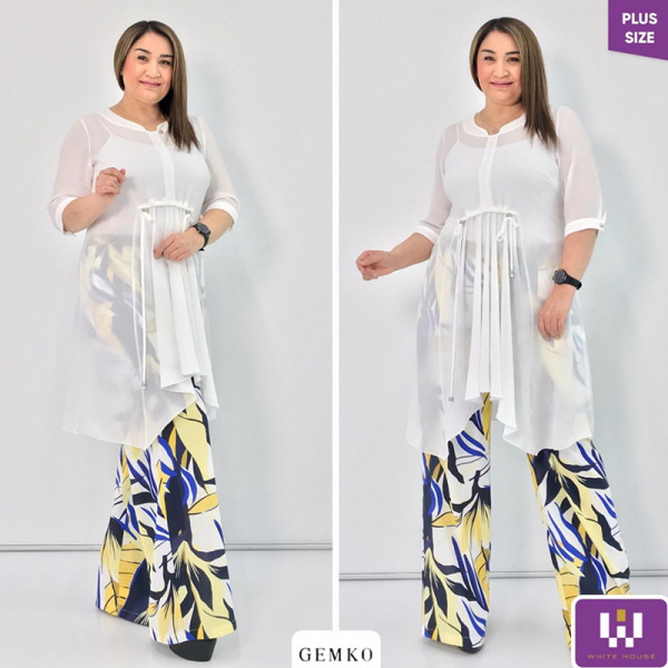 Костюм туника,топ и брюки GEMKO А-17459 (3 , Бело-синий)